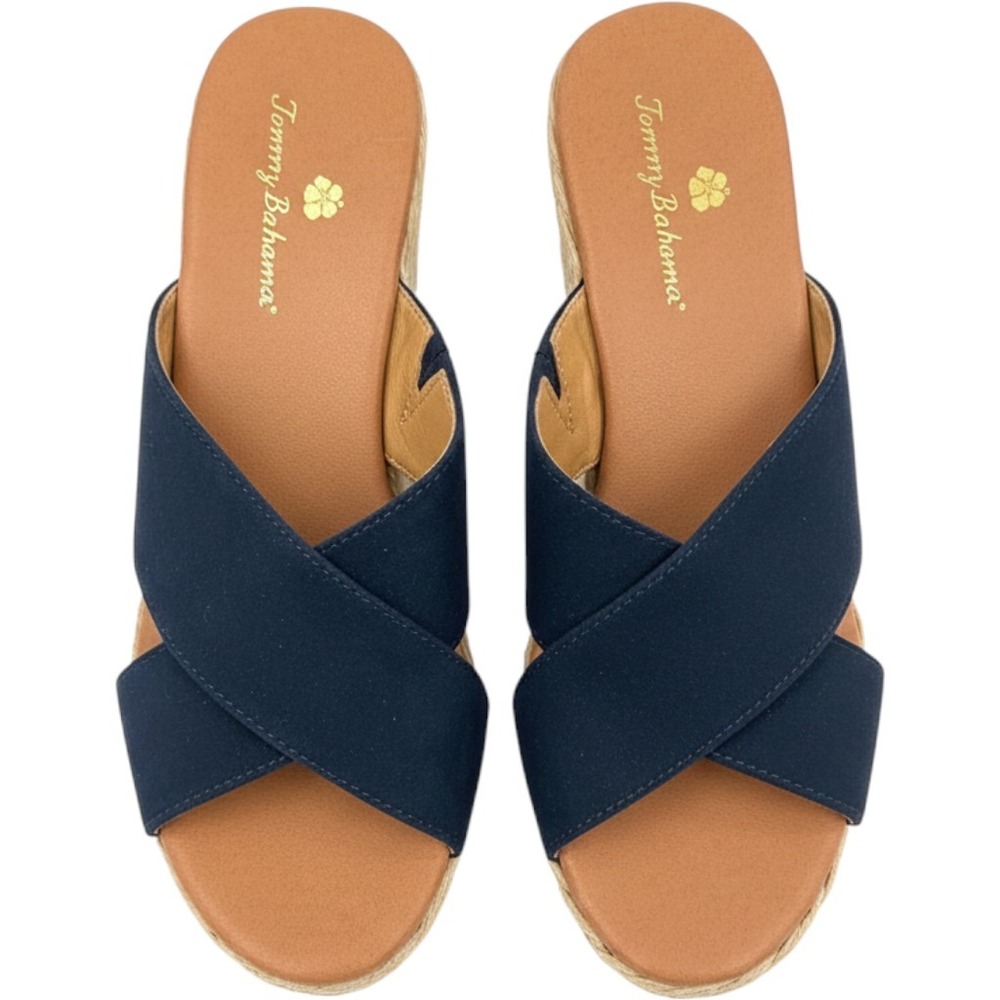 Tommy Bahama Navy Blue Crisscross Espadrille Wedge Sandals Size 6.5